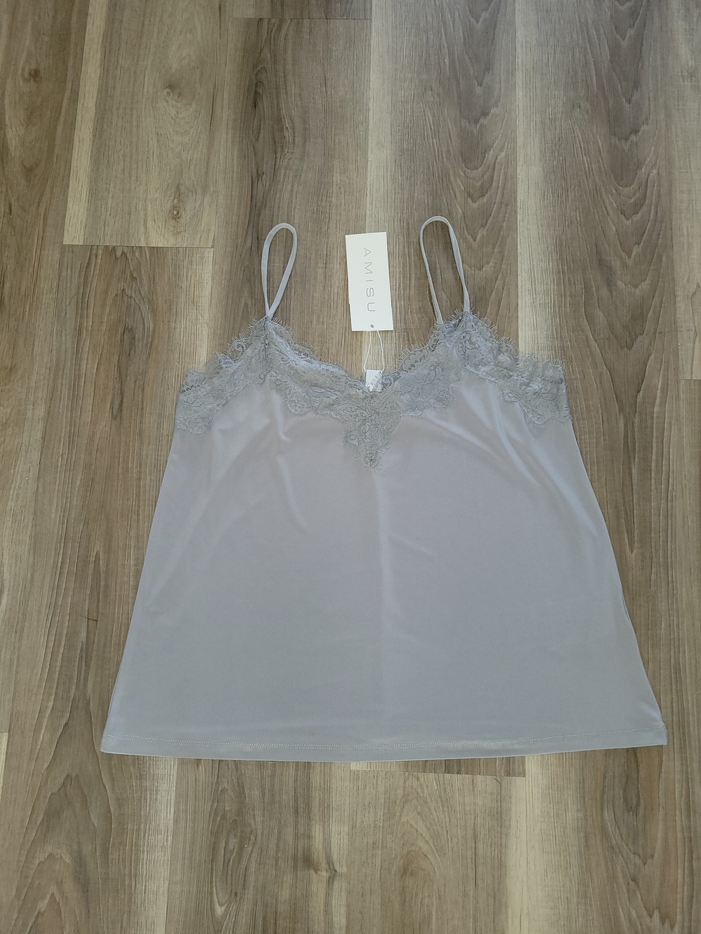 Amisu Silver-Gray Satin Lace Cami